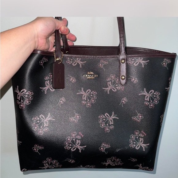 Coach Handbags - Coach Black and Pink Floral Tote Bag